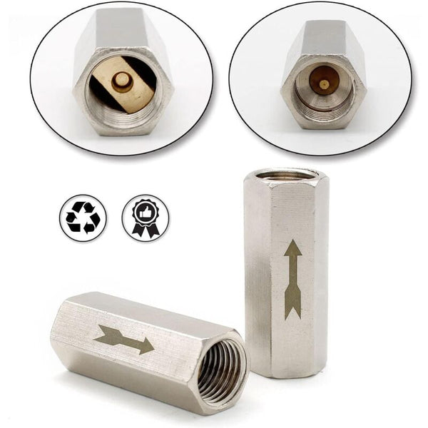2 Pcs 1/4" Check Valve Hexagonal Air One Way For Boiler Pressure Tank Mirrors