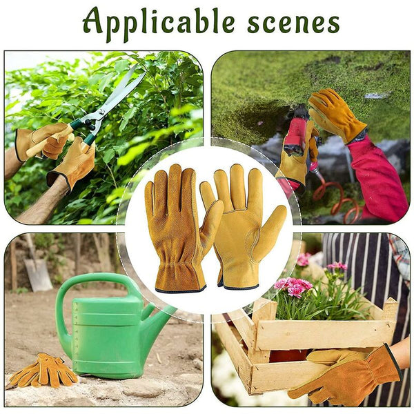 Cowhide For Drivers Diy Gardening Storage Farm Multifunctional (Xl Yellow) Work Gloves
