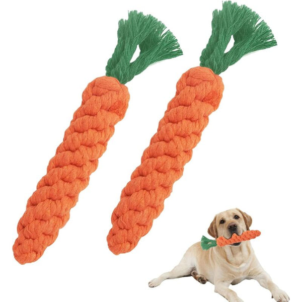 2 Pcs Carrot Dog Chew Toys Braided Rope Durable Cotton For Small Dog Toys