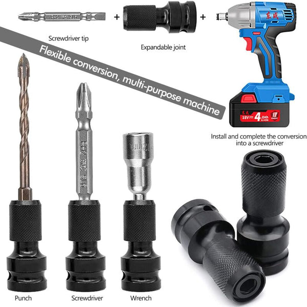 2 Pcs Socket Adapters 1/2" Square Drive To 1/4" Impact Wrench Quick Release Converter For Ratchet Impact Wrenches
