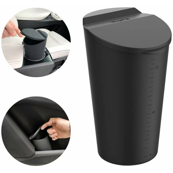 Car Trash Can With Lid Cup Holder & Door Pocket Bin Black Rubbish Bins