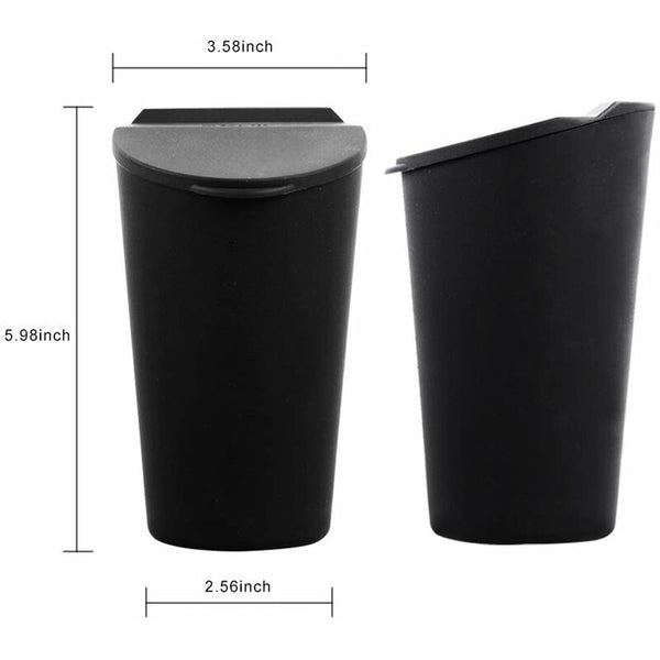 Car Trash Can With Lid Cup Holder & Door Pocket Bin Black Rubbish Bins