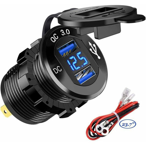Fast Usb Dual Qc3.0 Ports 12V/24V 36W Waterproof With Led Digital Voltmeter For Motorcycle Chargers & Cradles