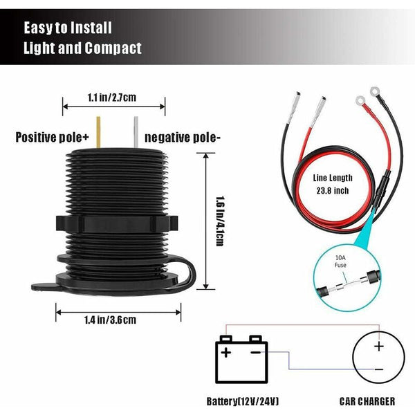 Fast Usb Dual Qc3.0 Ports 12V/24V 36W Waterproof With Led Digital Voltmeter For Motorcycle Chargers & Cradles