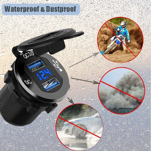 Fast Usb Dual Qc3.0 Ports 12V/24V 36W Waterproof With Led Digital Voltmeter For Motorcycle Chargers & Cradles
