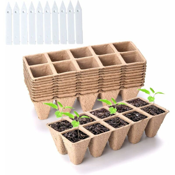 10 Pack Peat Pots 100 Cells Biodegradable Seedling Starter Kit For Indoor Outdoor Includes Plastic Plant Labels Baskets Pots Window Boxes