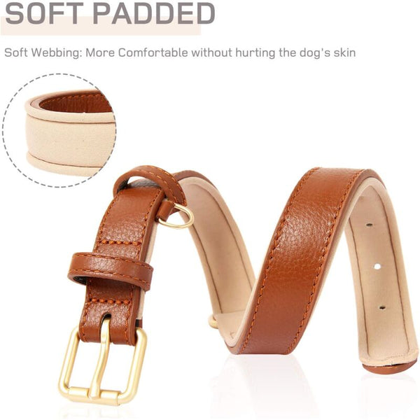 Leather Dog Collar Adjustable Soft Padded Cushion For Small Medium Or Large Dogs Brown Dog Collars