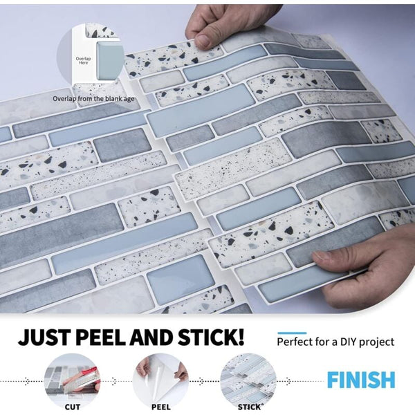 10 Pieces Adhesive Wall Tiles Vinyl Kitchen Backsplash Marble Stickers Blue 30 X 30Cm Floor & Wall Tiles