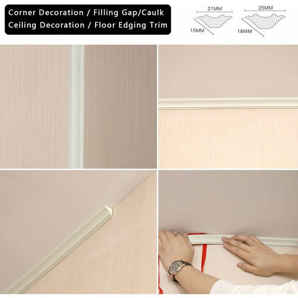5 Meters Flexible Moulding Trim Caulk Strips Self Adhesive For Bathtub Corners Toilets Countertops Baseboard Accents & Trim