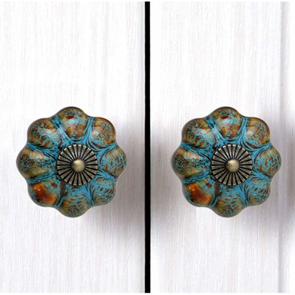 6 Pcs Ceramic Glazed Door Handles For Cabinets Bathrooms Wardrobes Drawers (Blue) Door Knobs
