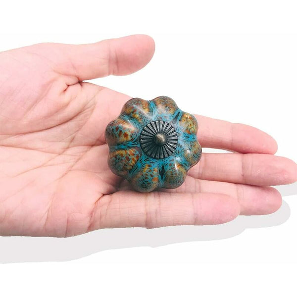 6 Pcs Ceramic Glazed Door Handles For Cabinets Bathrooms Wardrobes Drawers (Blue) Door Knobs
