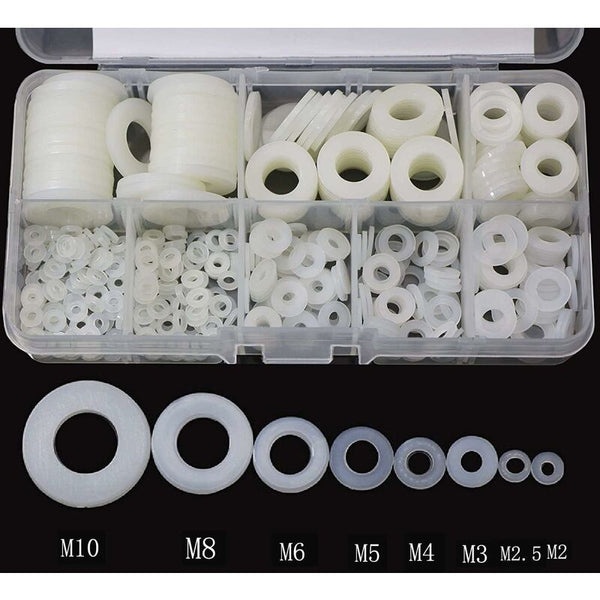 Nylon Washer Assortment M2.5 M10 520 Pcs Flat & Round Spacers Screws & Bolts