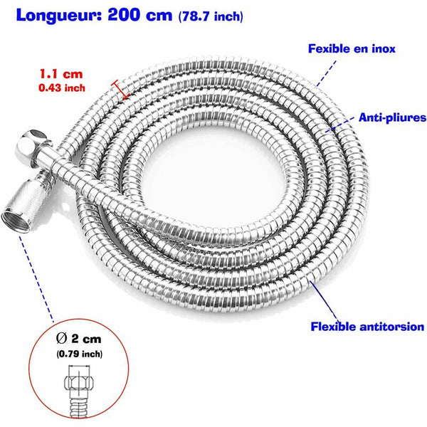 Shower Hose 2M Stainless Steel Universal Threaded Connector (G1/2 Inch) (2M) Shower Hoses