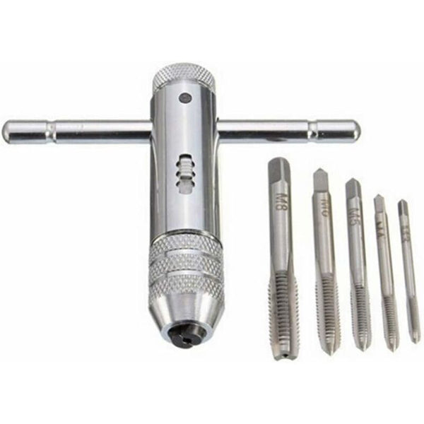 T Bar Handle Ratchet Tap Holder Adjustable Wrench With 5 Pcs M3 M8 3Mm 8Mm Metric Shaped Plug Machine Screw Ratchet Wrenches