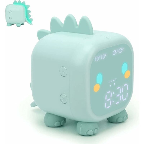 Cute Kids Alarm Clock Multifunctional Adjustable Night Light Countdown Snooze Voice Control Rechargeable (Green) Alarm Clocks & Clock Radios