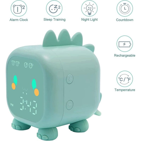 Cute Kids Alarm Clock Multifunctional Adjustable Night Light Countdown Snooze Voice Control Rechargeable (Green) Alarm Clocks & Clock Radios