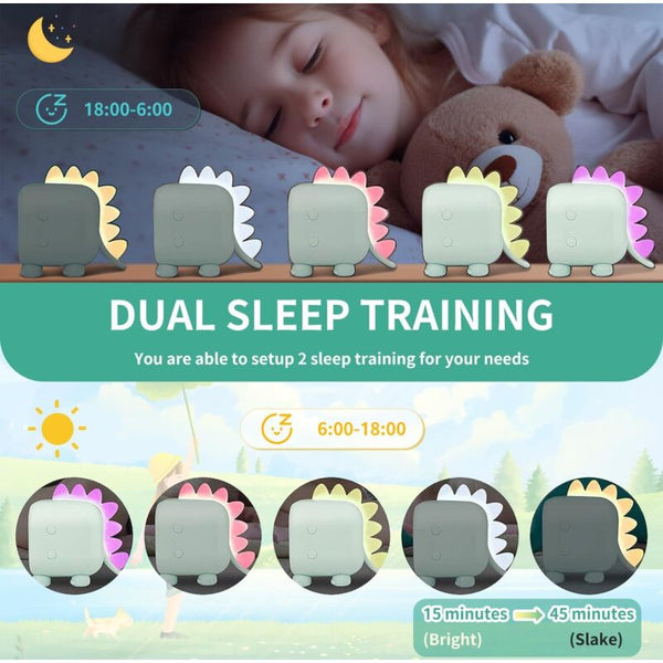 Cute Kids Alarm Clock Multifunctional Adjustable Night Light Countdown Snooze Voice Control Rechargeable (Green) Alarm Clocks & Clock Radios