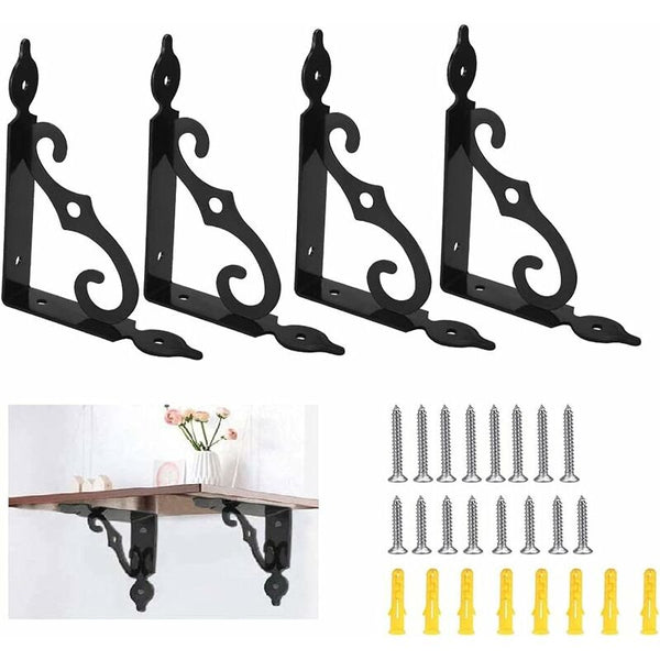 4 Pack Black Iron Triangle Shelf Brackets Heavy Duty Wall Mount Braces & Brackets