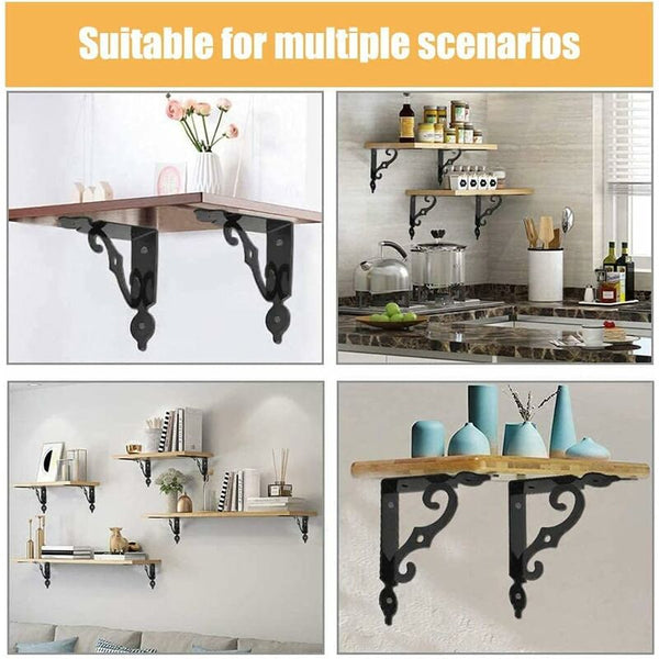 4 Pack Black Iron Triangle Shelf Brackets Heavy Duty Wall Mount Braces & Brackets