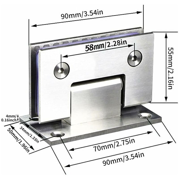 2 Pack 90 Degree Shower With Screws 4Mm Thickness Stainless Steel For Bathroom And Glass (Silver) Door Hinges