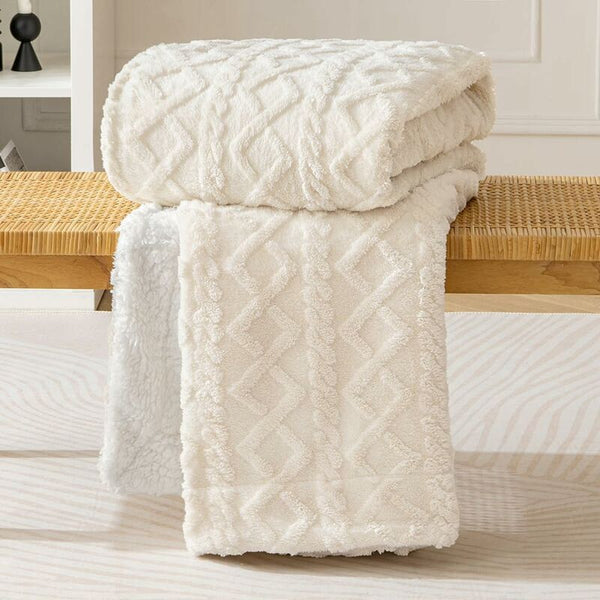 150X200cm Sherpa Fleece Blanket Soft Plush Wool For Better Sleep Beige Blankets