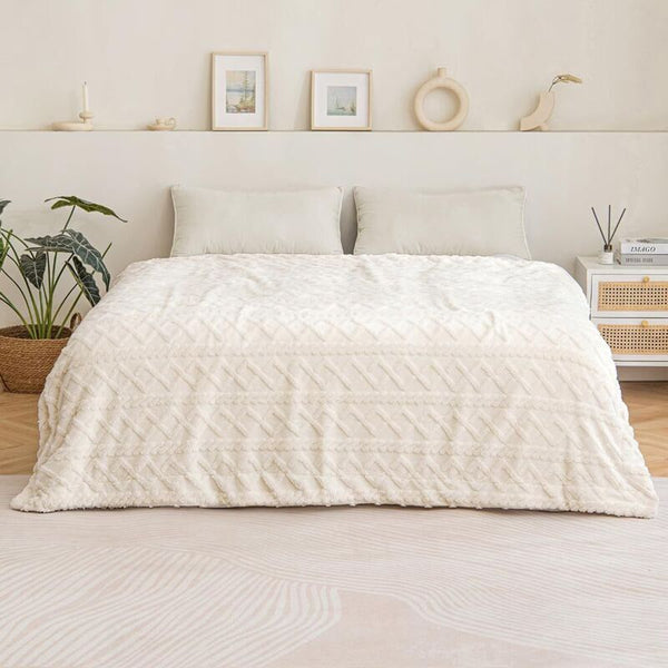 150X200cm Sherpa Fleece Blanket Soft Plush Wool For Better Sleep Beige Blankets