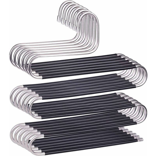 6 Pack Shaped Stainless Steel Non Slip Pants Hangers For Jeans Scarf Trousers Black Clothes Hangers