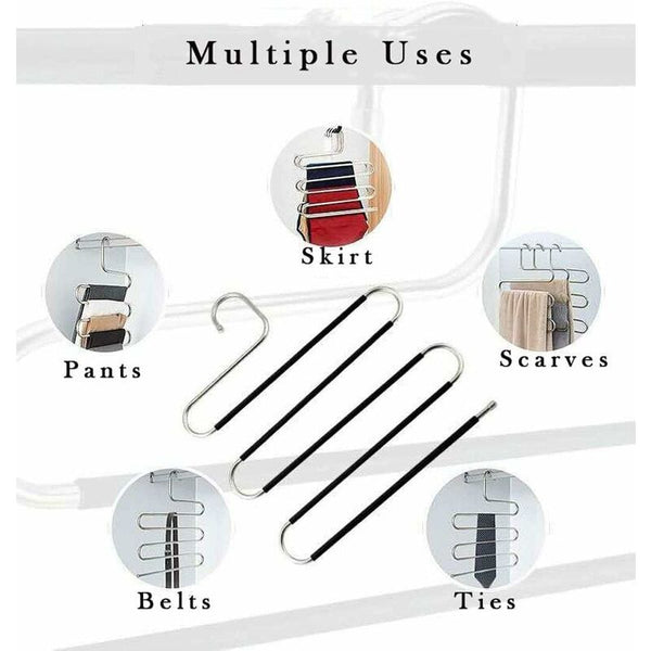 6 Pack Shaped Stainless Steel Non Slip Pants Hangers For Jeans Scarf Trousers Black Clothes Hangers
