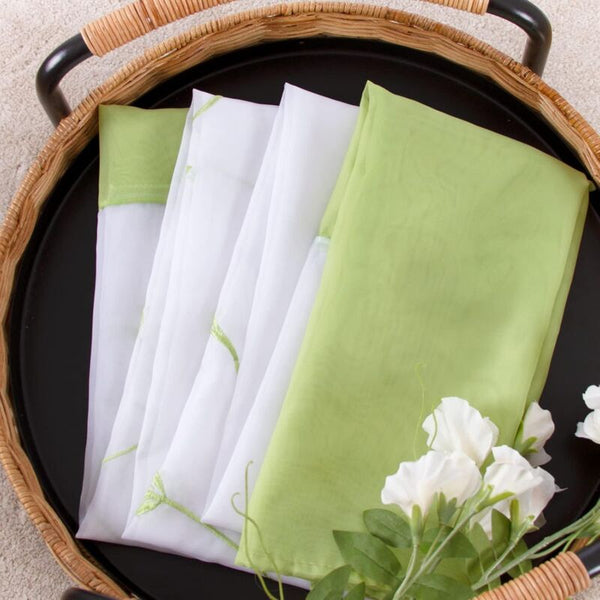 Green Floral Sheer Voile Embroidery Tab Top Curtains 2 Panels W140cm Curtains & Drapes
