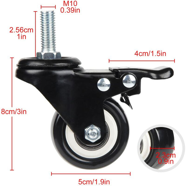 4 Swivel Casters With Brakes 50Mm 40Kg Load Capacity Each M10 Screws Castor Wheels