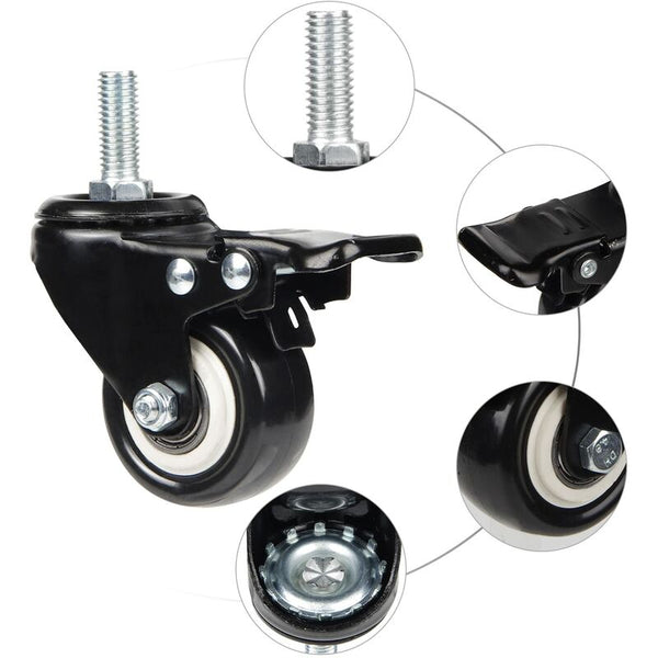 4 Swivel Casters With Brakes 50Mm 40Kg Load Capacity Each M10 Screws Castor Wheels