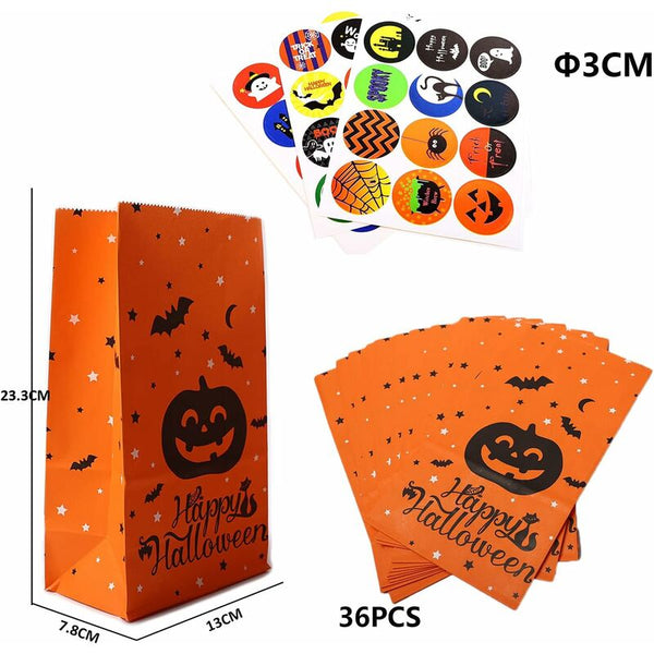 Halloween Paper Bag Candy Gift Set 36 Pcs Kraft Kids Birthday Party Wedding Wrapping Gift Bags