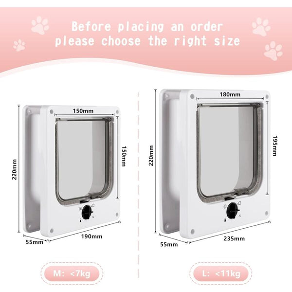 Cat Flap For Indoor Cats White Magnetic Door 27 X 23.5 5.5 Cm 4 Way Doors & Flaps