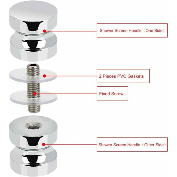 2 Pairs Stainless Steel Sliding Shower Door Knobs Glass Handles For Bathroom Kitchen Home Office Hotel Shower Doors