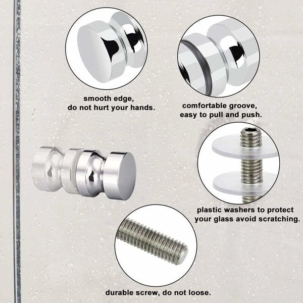 2 Pairs Stainless Steel Sliding Shower Door Knobs Glass Handles For Bathroom Kitchen Home Office Hotel Shower Doors