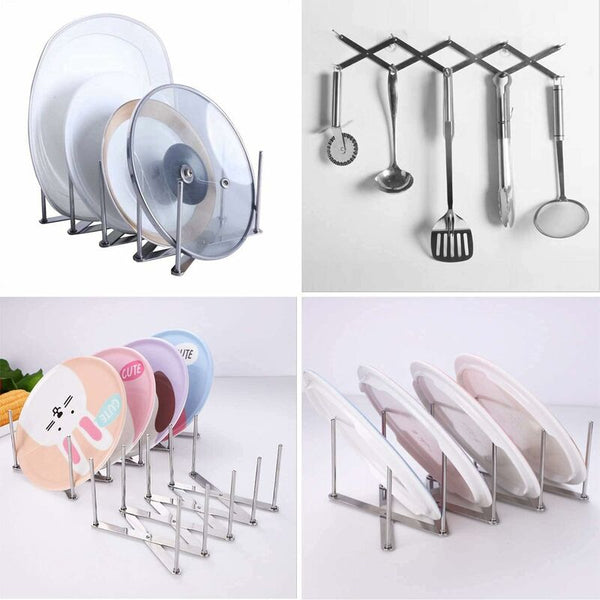 2 Pcs Stainless Steel Lid Rack Kitchen Utensil Organizer Adjustable Design Holder For Storing Pots Glass Lids Sink Organisers