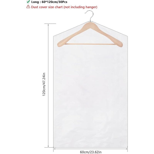 30 Pieces Garment Covers Dustproof Pouch Transparent Protective For Dress Suits Coats 60 X 120 Cm Garment Bags
