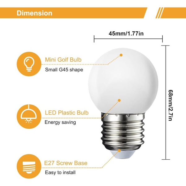 Pack Of 10 E27 G45 Led Globe Warm White 3000K 5W Matte Polycarbonate Shell Non Dimmable [Energy Class G] Light Bulbs