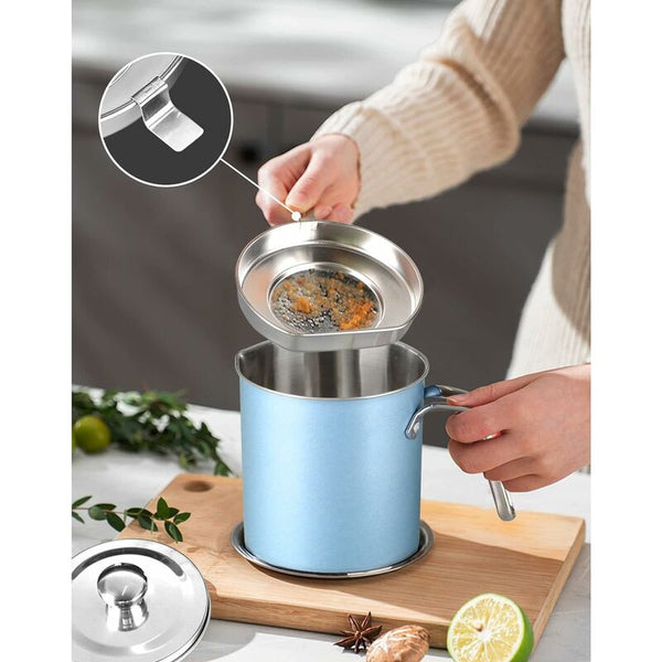 Oil Pot Grease Can Stainless Steel Storage With 1.6 Liter Dustproof Lid For Fine Mesh Strainer Non Slip Plate Other Kitchen Gadgets