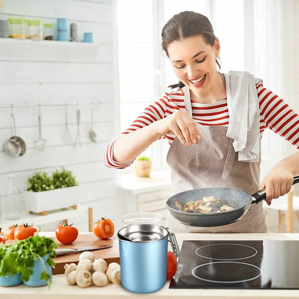 Oil Pot Grease Can Stainless Steel Storage With 1.6 Liter Dustproof Lid For Fine Mesh Strainer Non Slip Plate Other Kitchen Gadgets