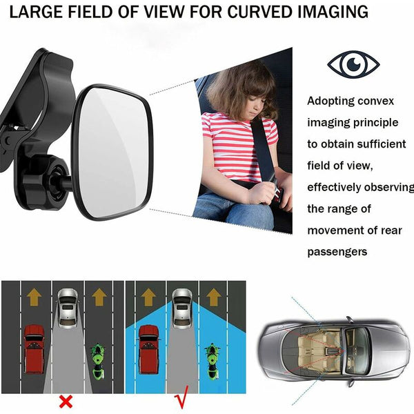 Baby Car Mirror 360A Rotation Rear View With Clip Monitor For Wide Back Mirrors