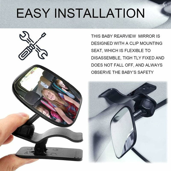 Baby Car Mirror 360A Rotation Rear View With Clip Monitor For Wide Back Mirrors