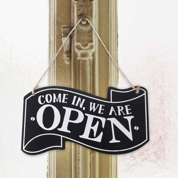 Two Sided Open And Closed Wooden Sign With Rope For Hanging Vintage (Black) Plaques & Signs