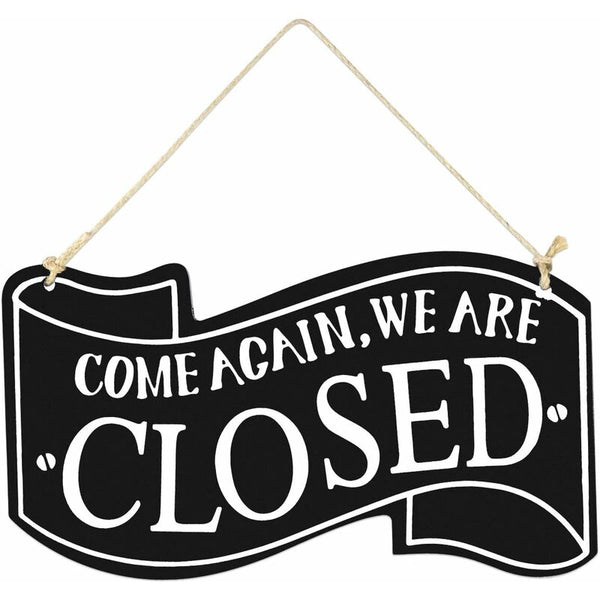 Two Sided Open And Closed Wooden Sign With Rope For Hanging Vintage (Black) Plaques & Signs