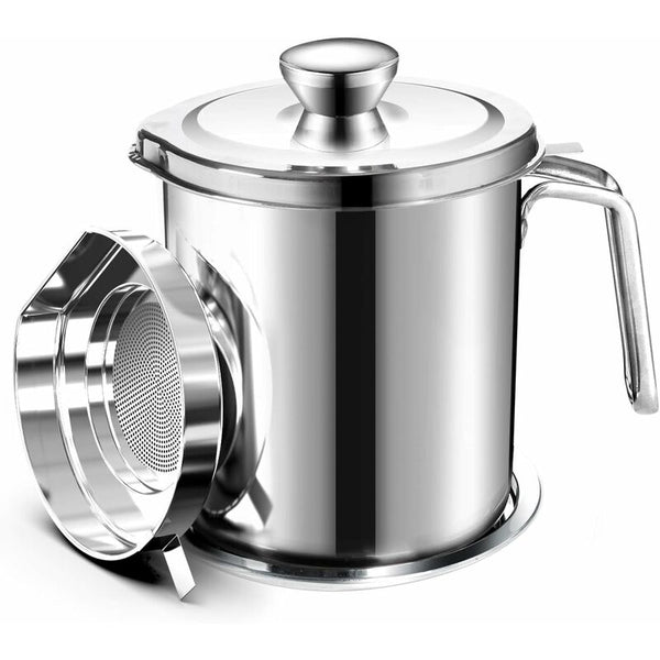 Oil Pot Grease Can Stainless Steel Storage With 2 Liter In Dust Cover For Fine Mesh Sieve Non Slip Plate Frying Other Kitchen Gadgets