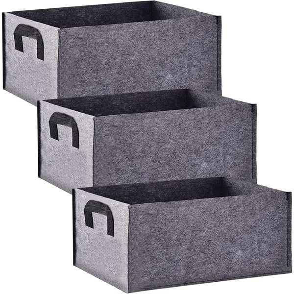 Grow Bag 3 Pack Rectangular Black Non Woven Planting Bags With Handle Indoor Outdoor Pot For Seed Starter