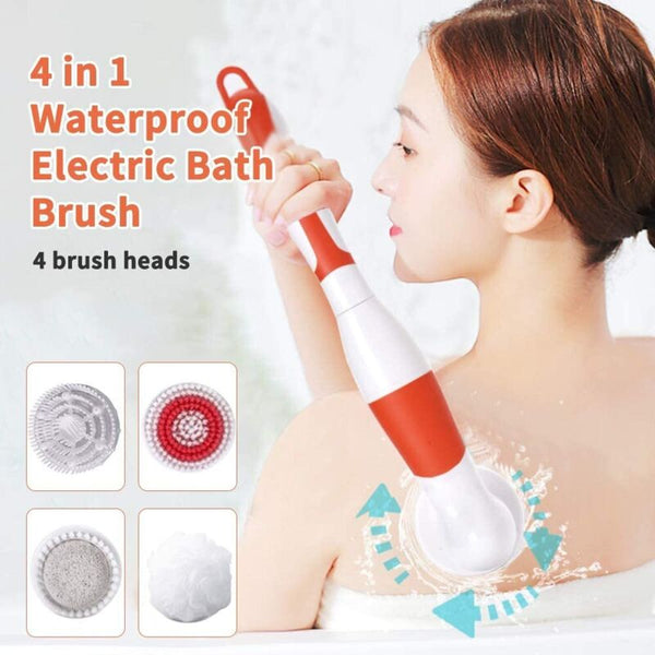 4 In 1 Waterproof Electric Bath Brush Multifunctional Body Cleaning Back Massage Scrubber With Heads Exfoliators & Scrubs