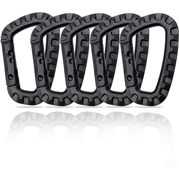 5 Pack Plastic Carabiners Black D Shaped Other Hiking Equipment