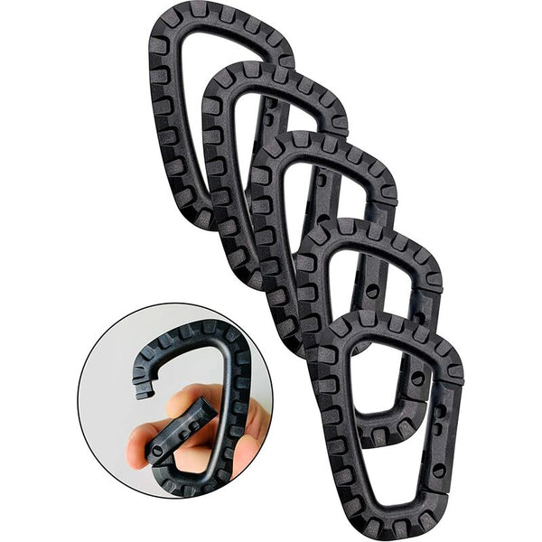 5 Pack Plastic Carabiners Black D Shaped Other Hiking Equipment