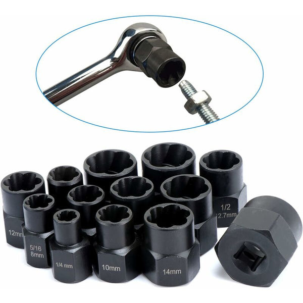 13 Pcs Twist Socket Set 9.5Mm Damaged Bolt Extractor Handle Nut Sets For Locking Wheel Removal Sockets & Socket Sets